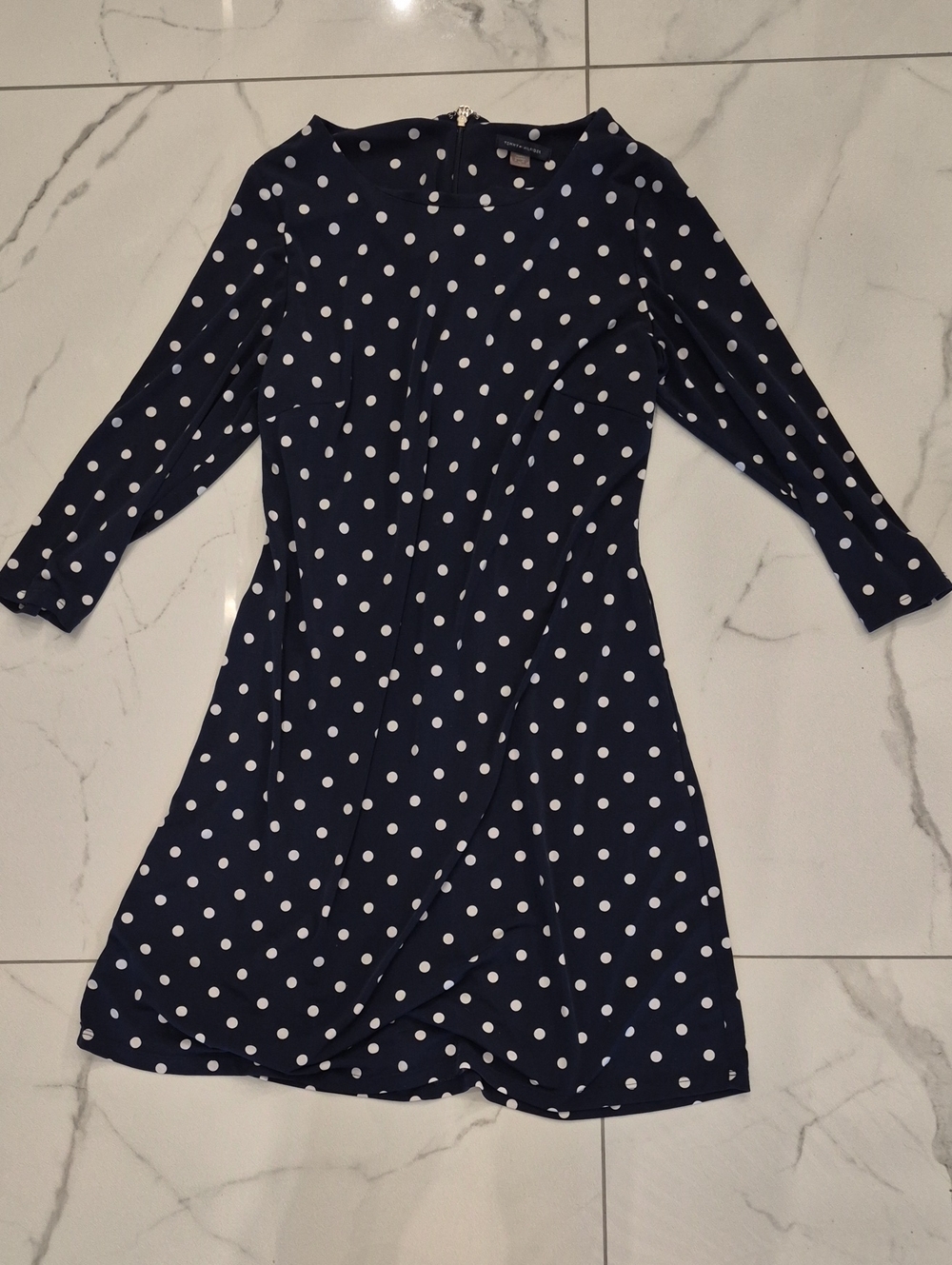 Tommy Hilfiger Navy Blue and White Polka Dot Casual Dress
